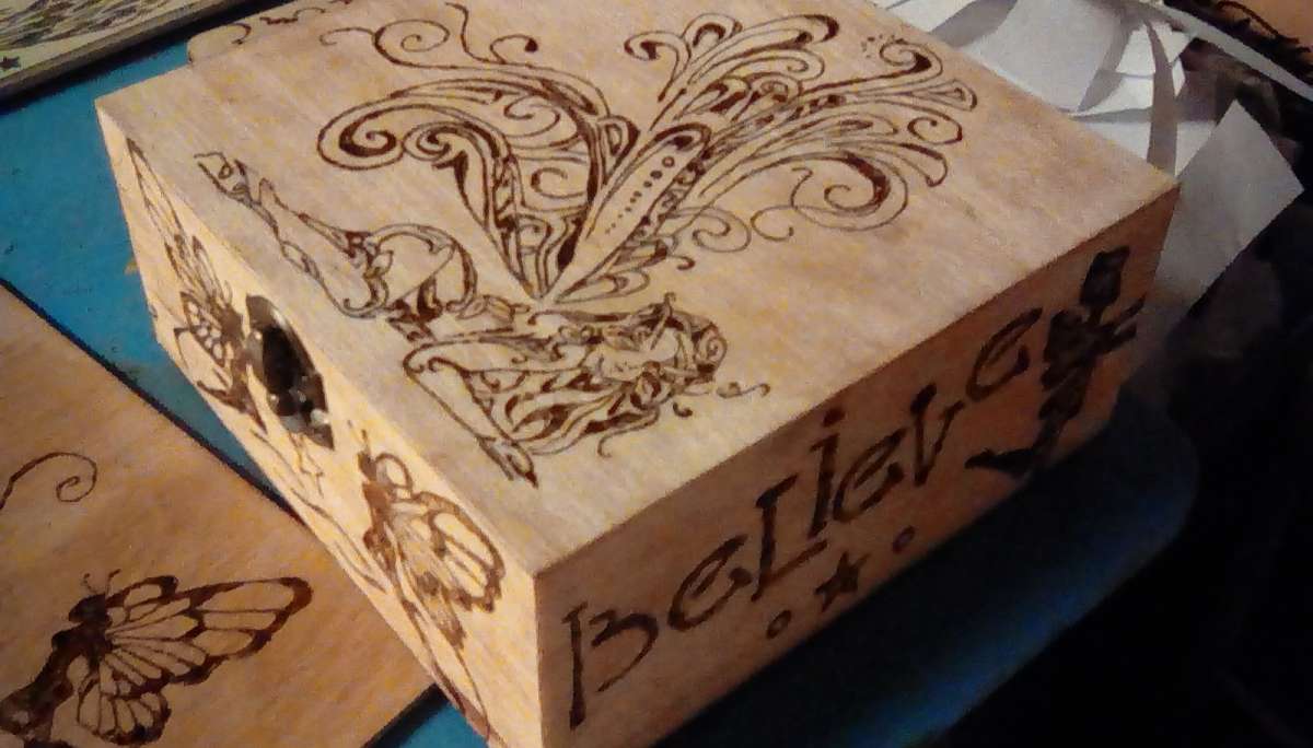 wood burned boxes trays and home made craft