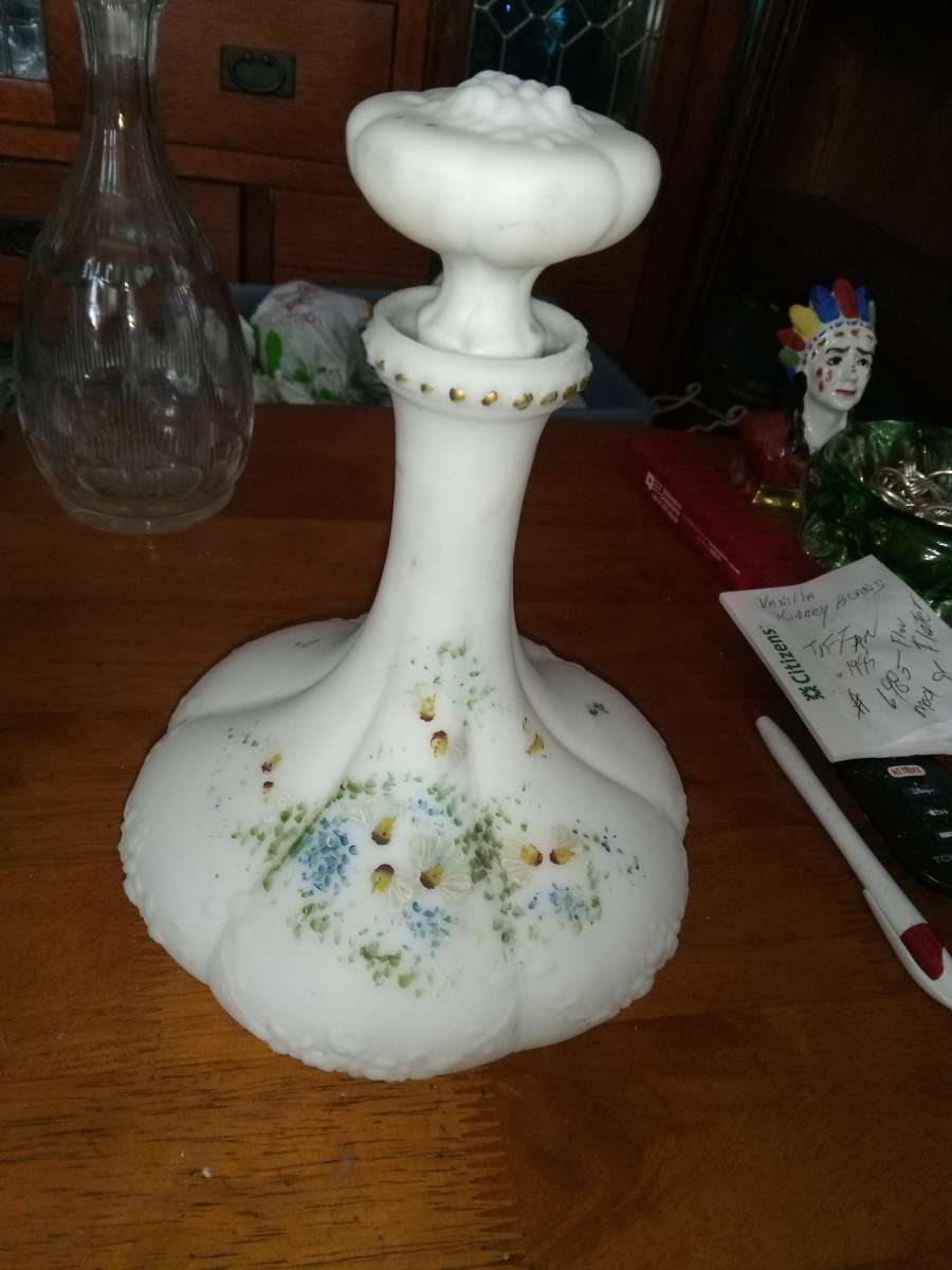 Victorian Embossed Milk glass Decanter
