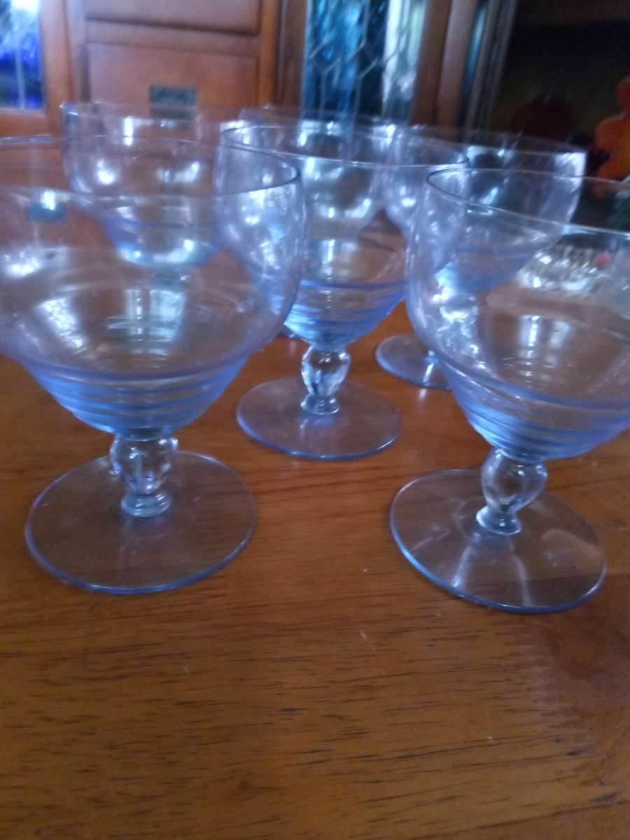 6 Kosta Boda Ice Blue wine glasses