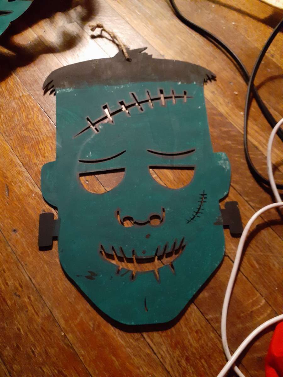 wooden wall cutout of Frankenstein