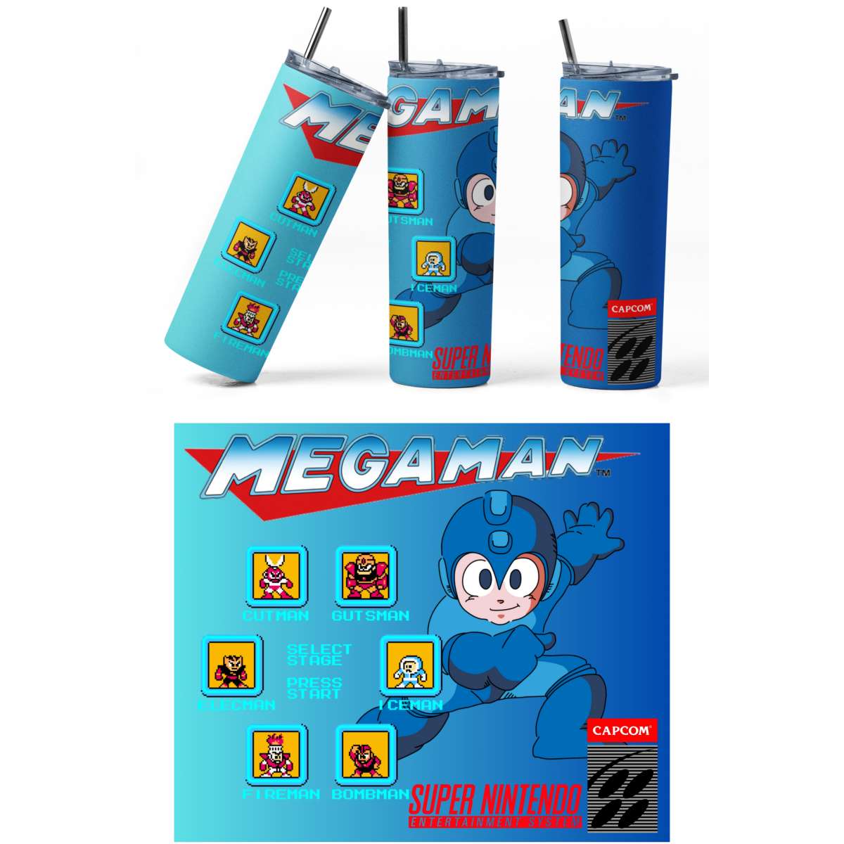 Retro 1987 Mega Man Sublimation Tumbler  Limited Edition