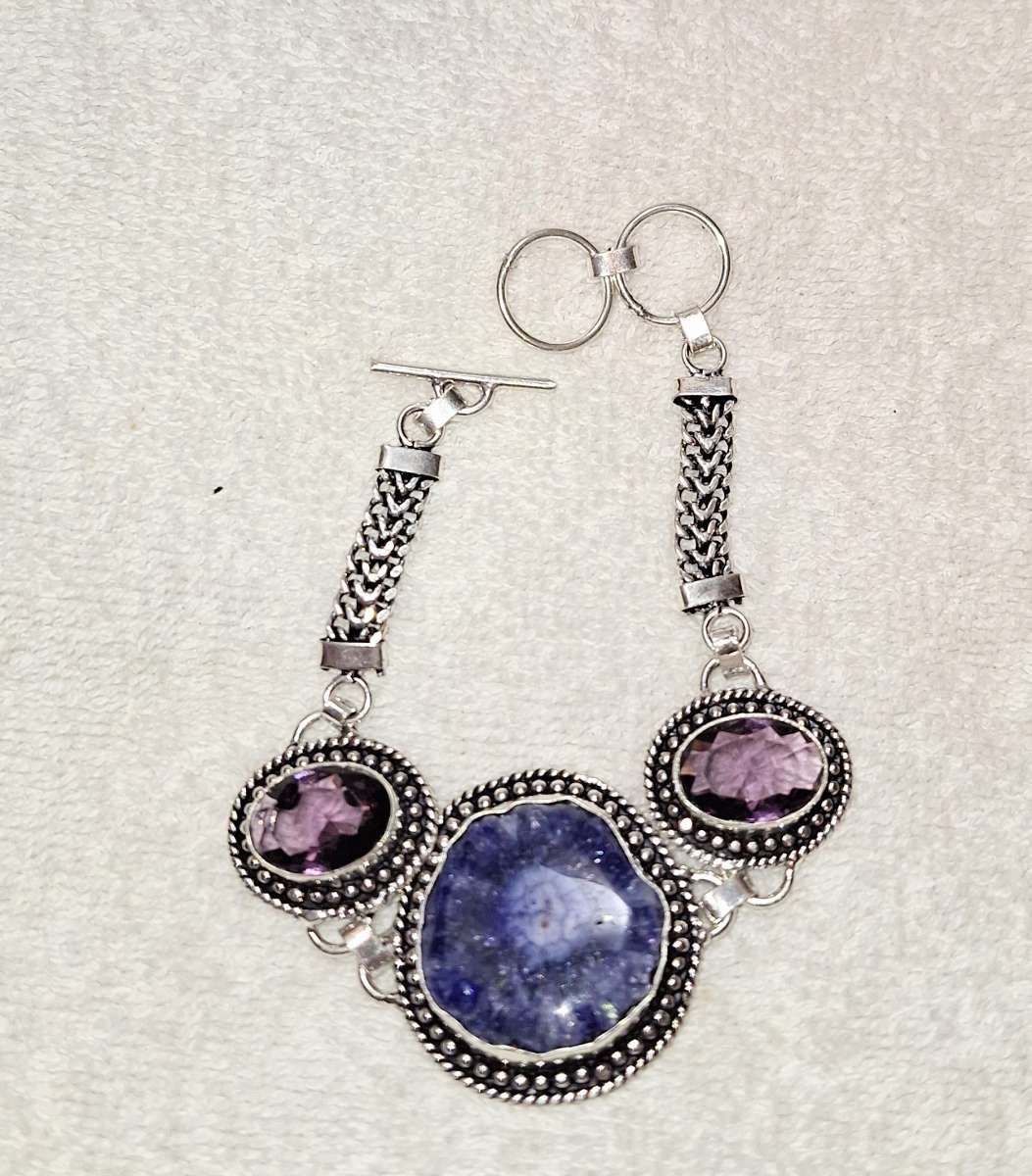 925 silver solar druzy and amethyst bracelet
