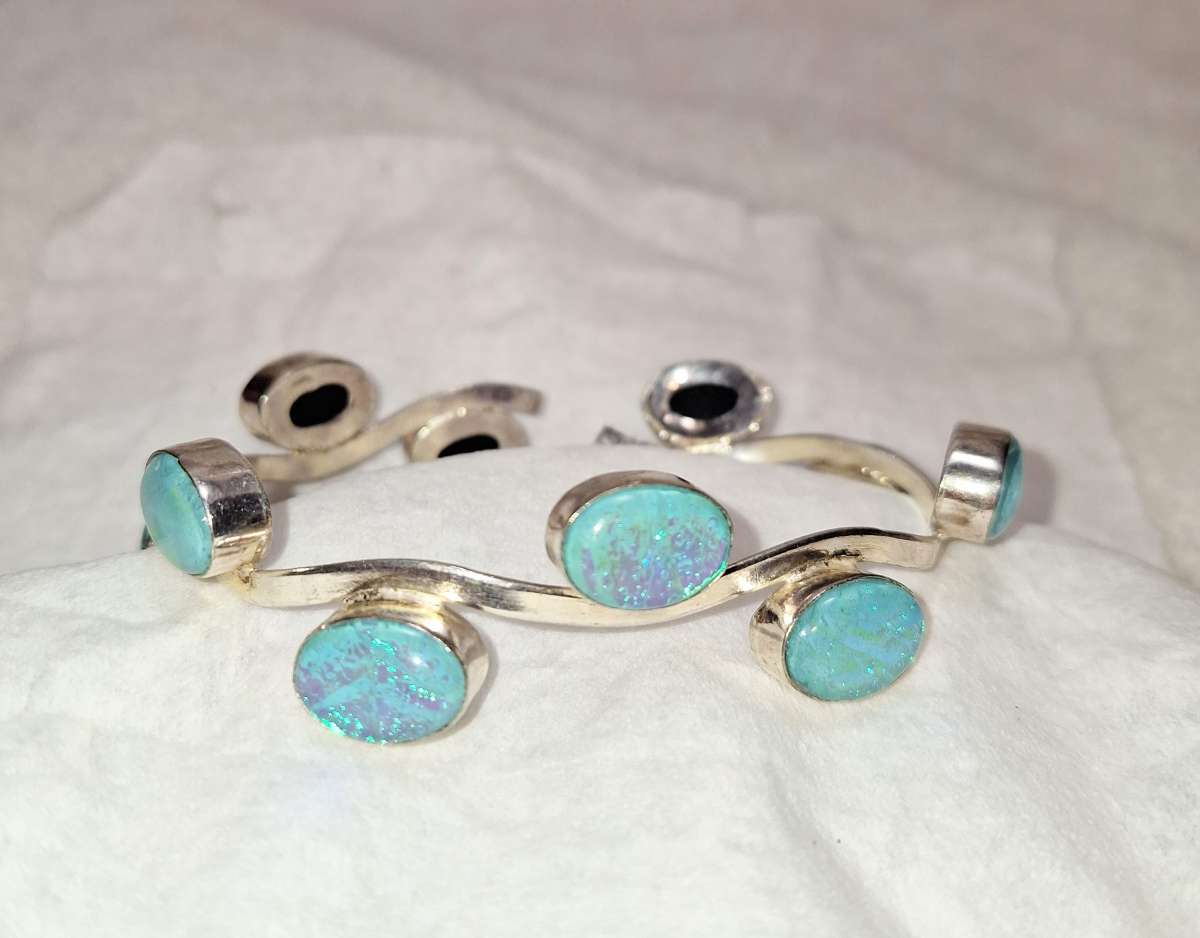 fire opals cuff bracelet  925 silver new