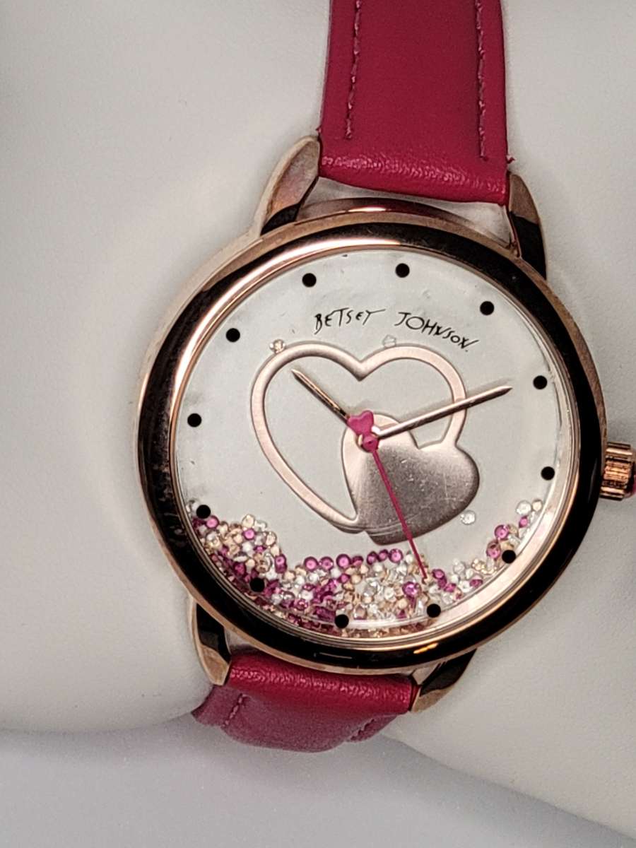 New in box Betsey Johnson Pink Watch With Heart Art
