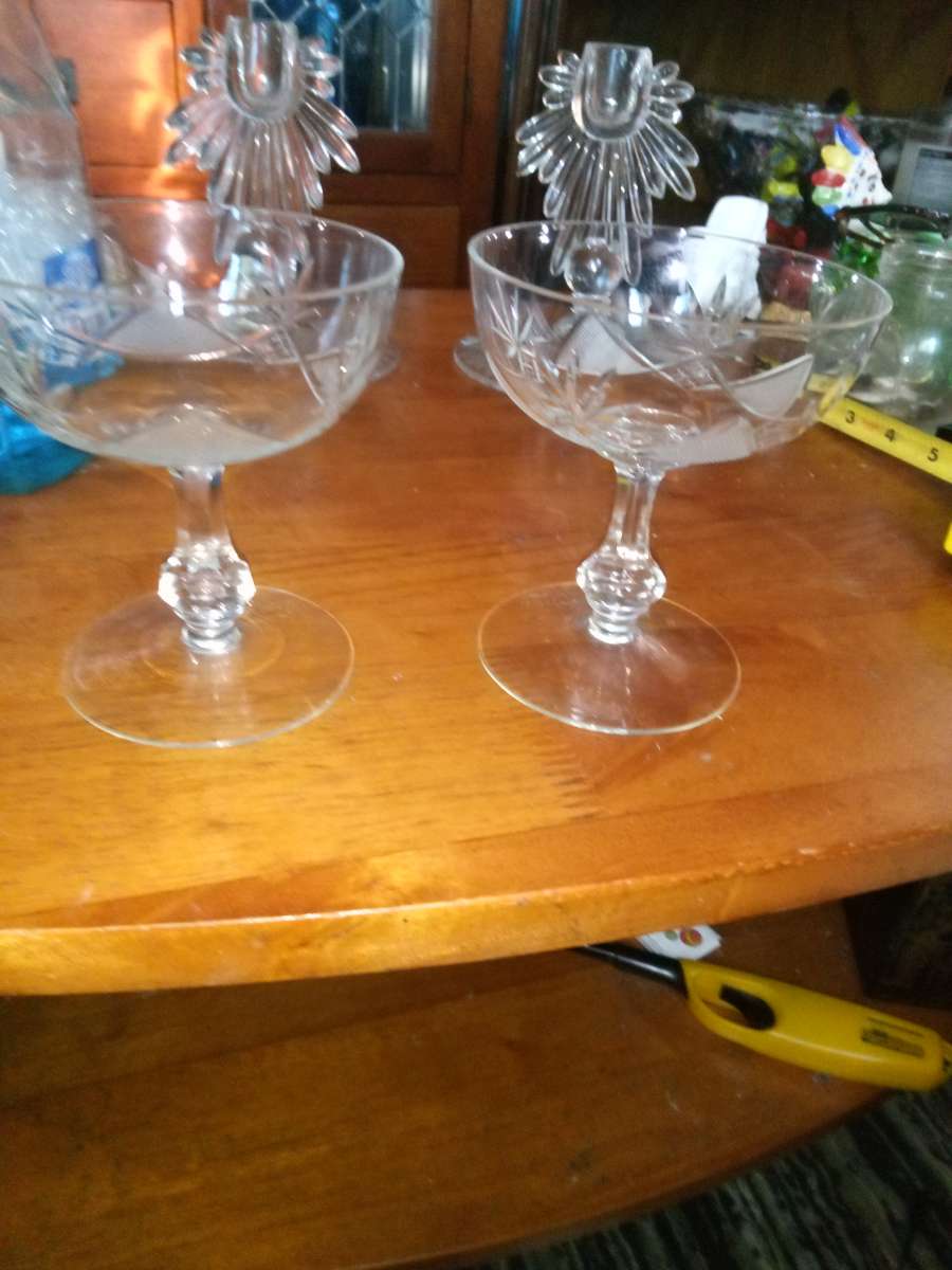 2 Copper wheel cut Champagne Glasses
