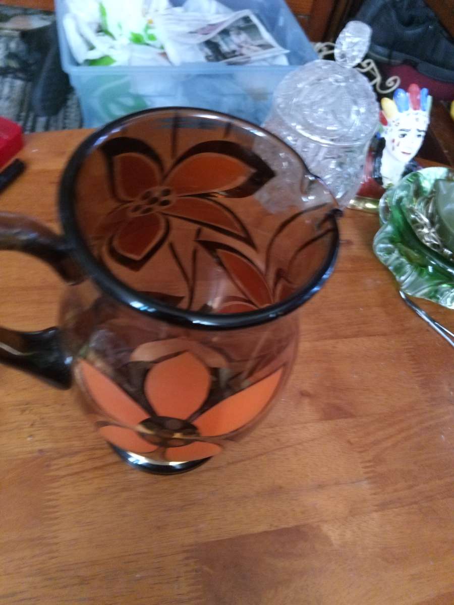 Mid Century Smoked glass Picher