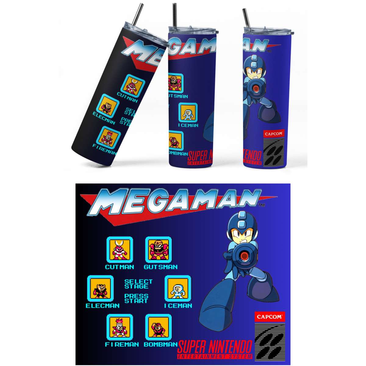 Retro 1987 Mega Man Sublimation Tumbler  Limited Edition