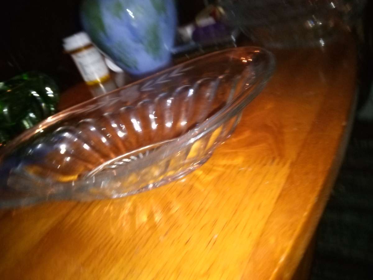 Pressed and copper wheel cut design oval bowl