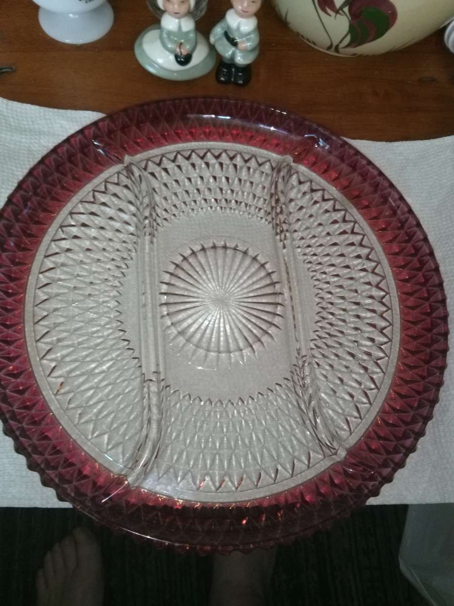 Indiana Glass Diamond Point 3 Part serving tray