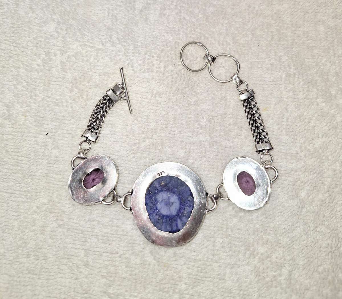 925 silver solar druzy and amethyst bracelet