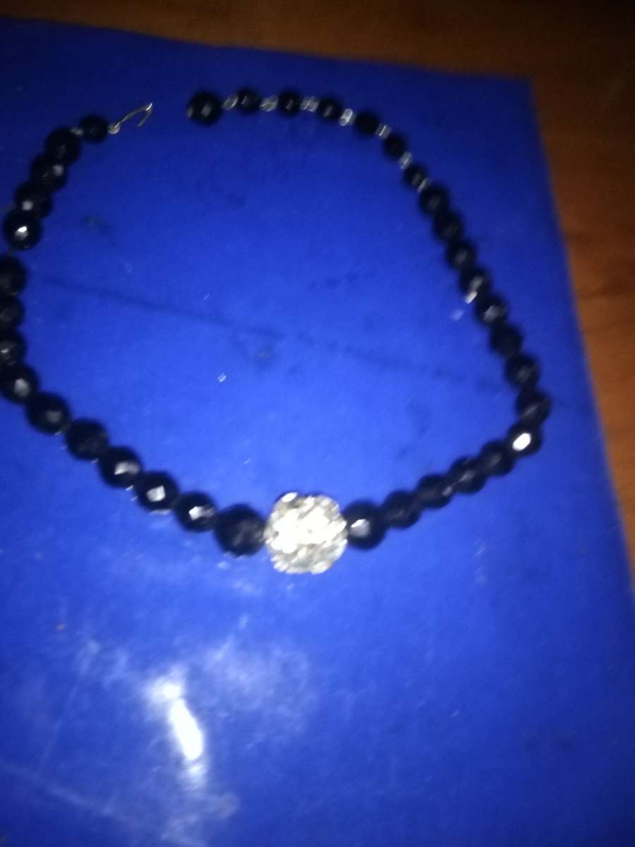 Obsidian and Glass Rhinestone Necklace