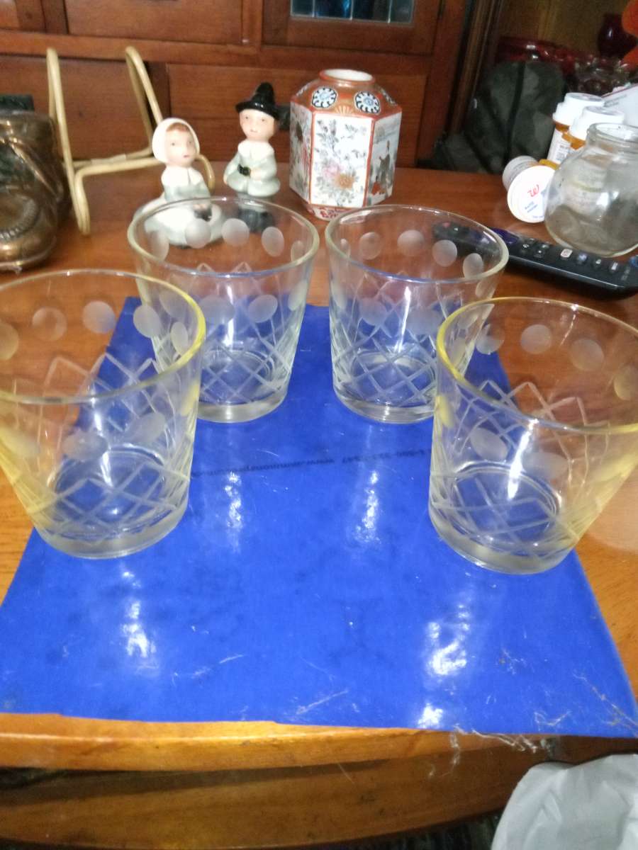 4 Tall Beautifully Acid Etched wine glasses