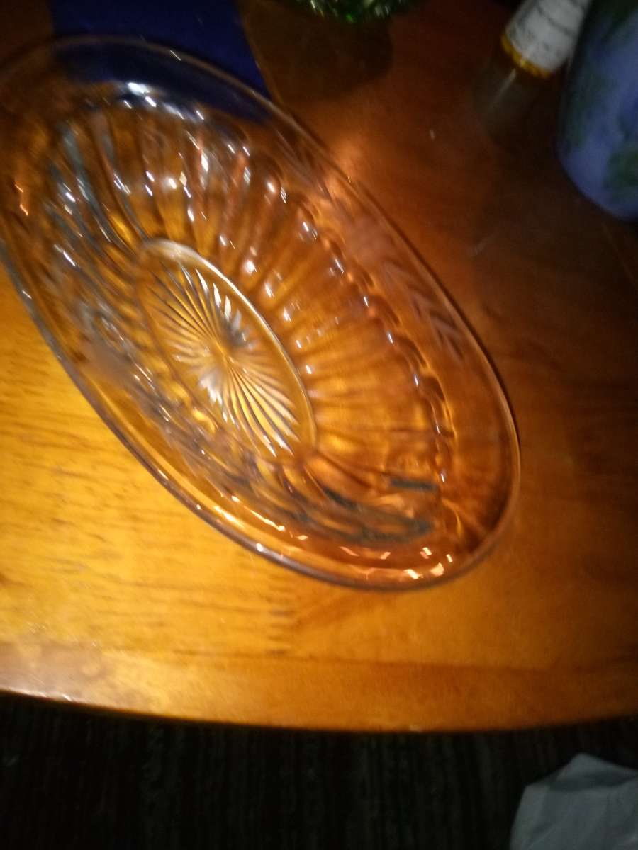 Pressed and copper wheel cut design oval bowl