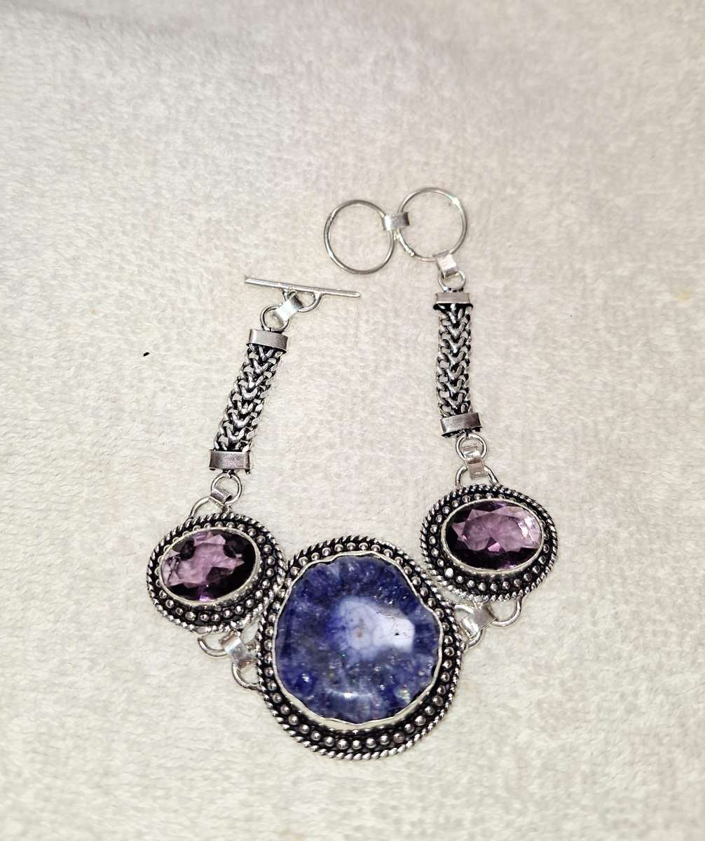 925 silver solar druzy and amethyst bracelet
