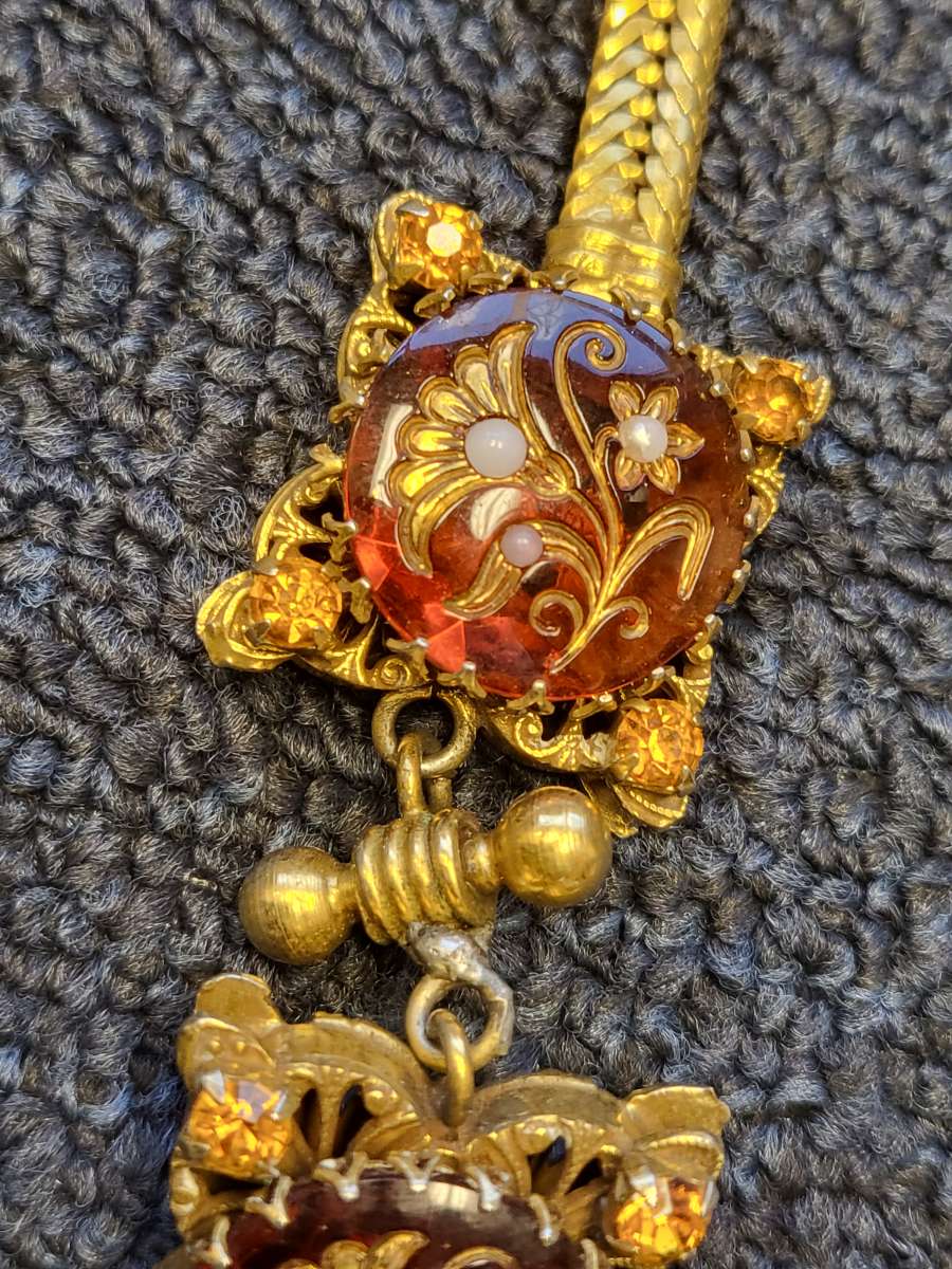 antique Victorian Gold Filled fire oak tassel chain fob