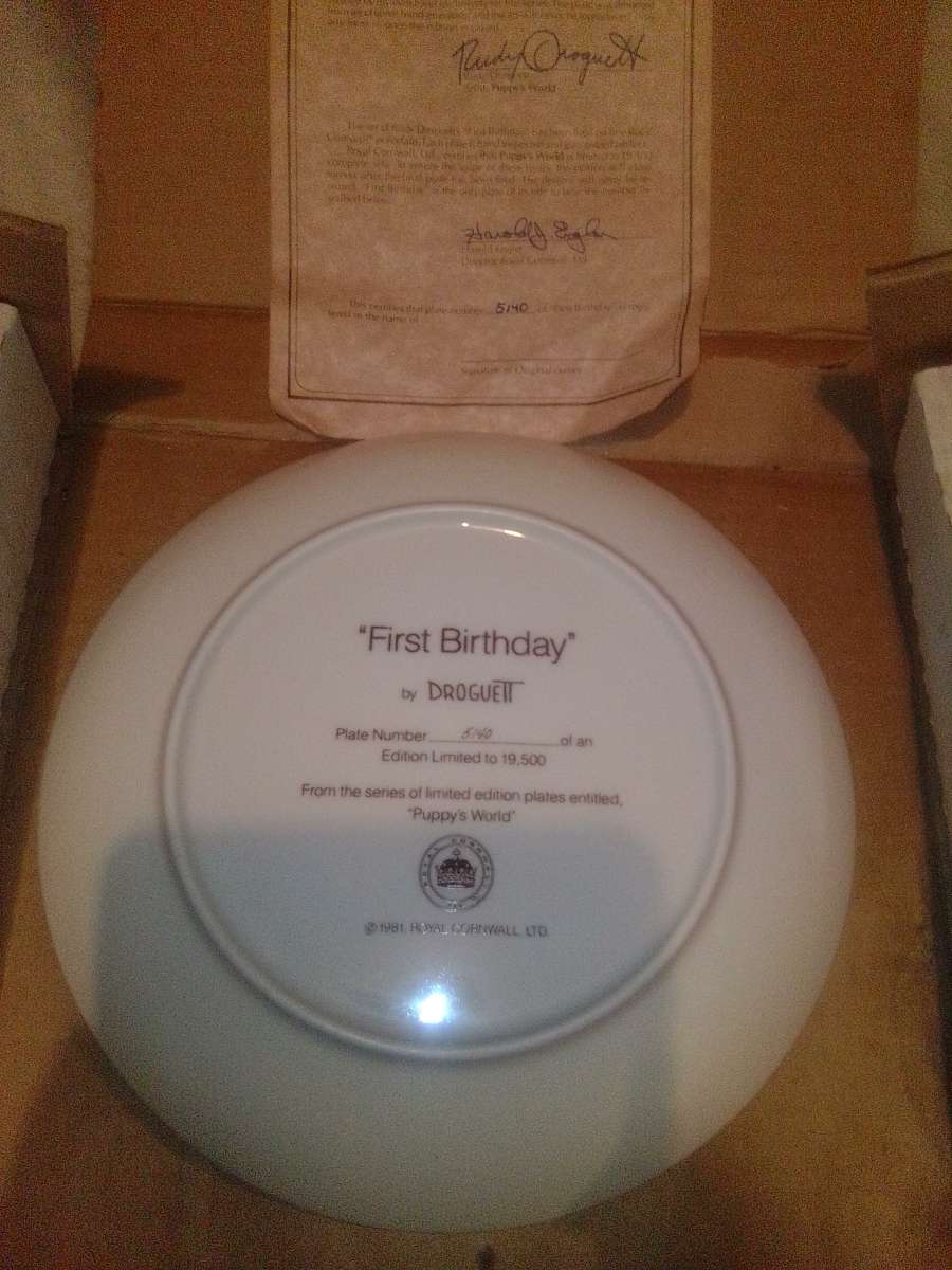 Droguett First Birthday Puppys world collectible Plate