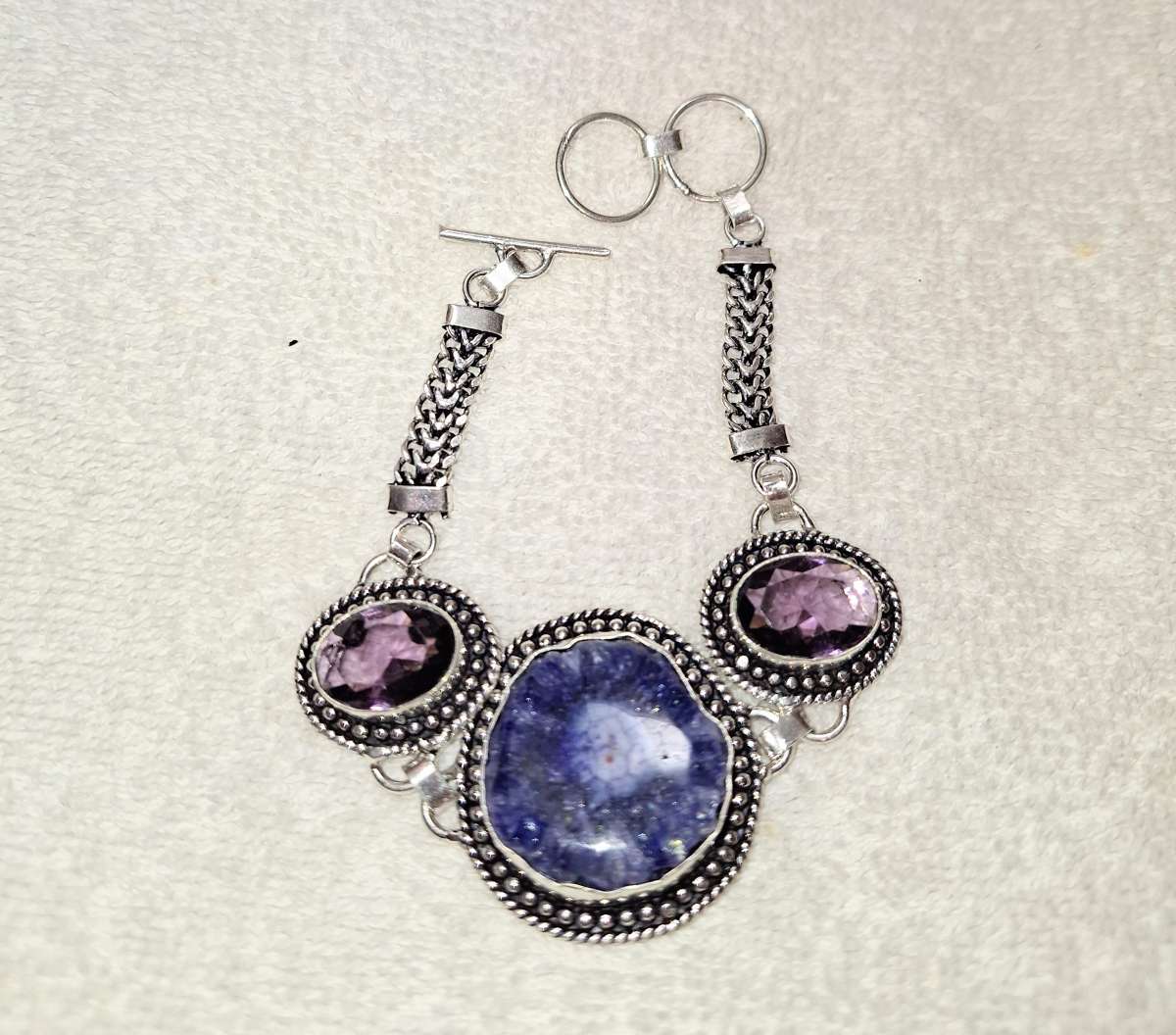925 silver solar druzy and amethyst bracelet