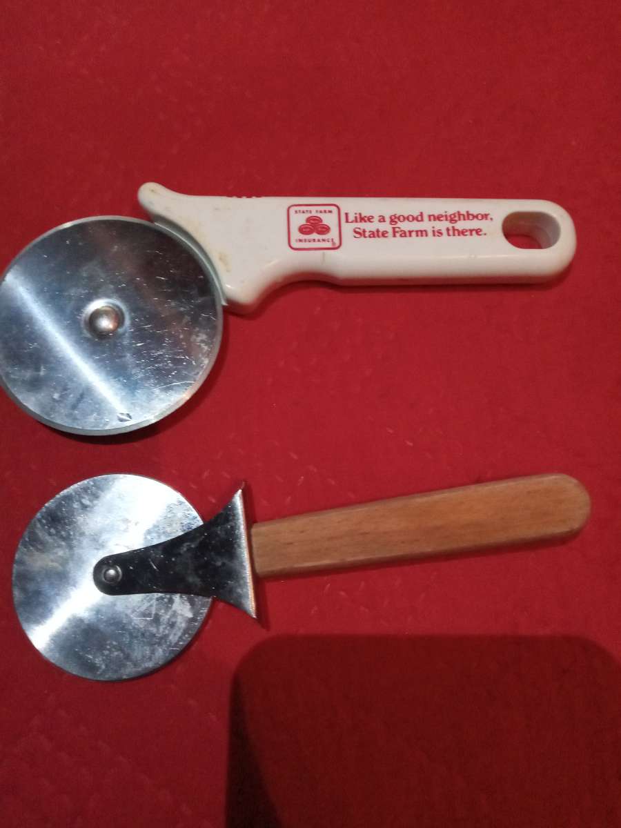 vintage State Farm Pizza  cookie cutter and wooden handle pa