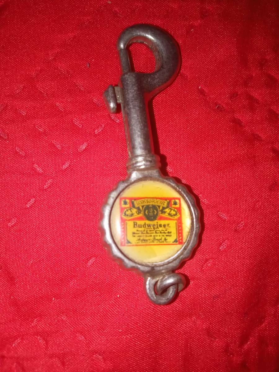 vintage antique Budweiser  metal keychain opener