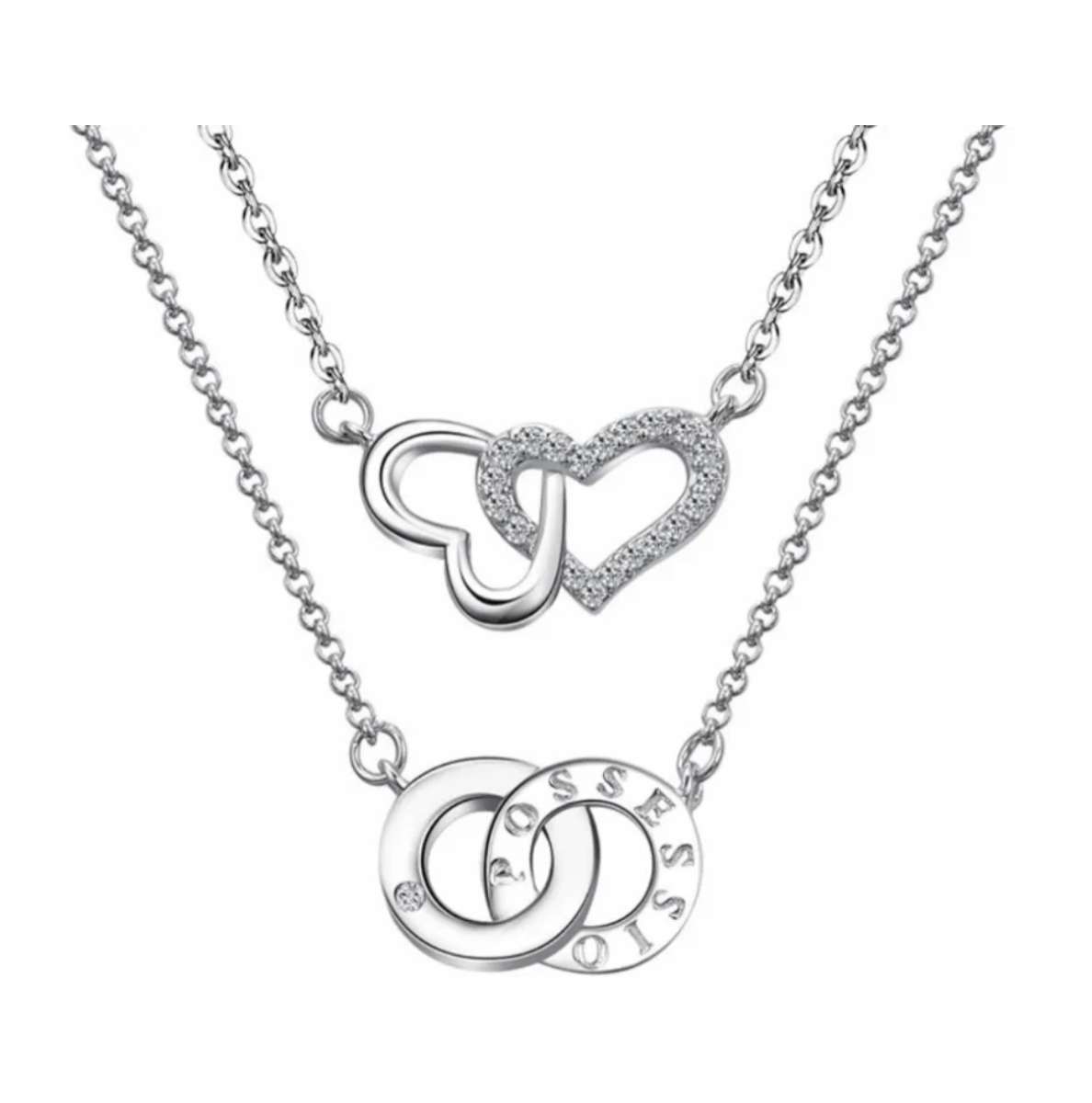 ROXI necklace Sterling Silver Plated Double Heart Two Layers