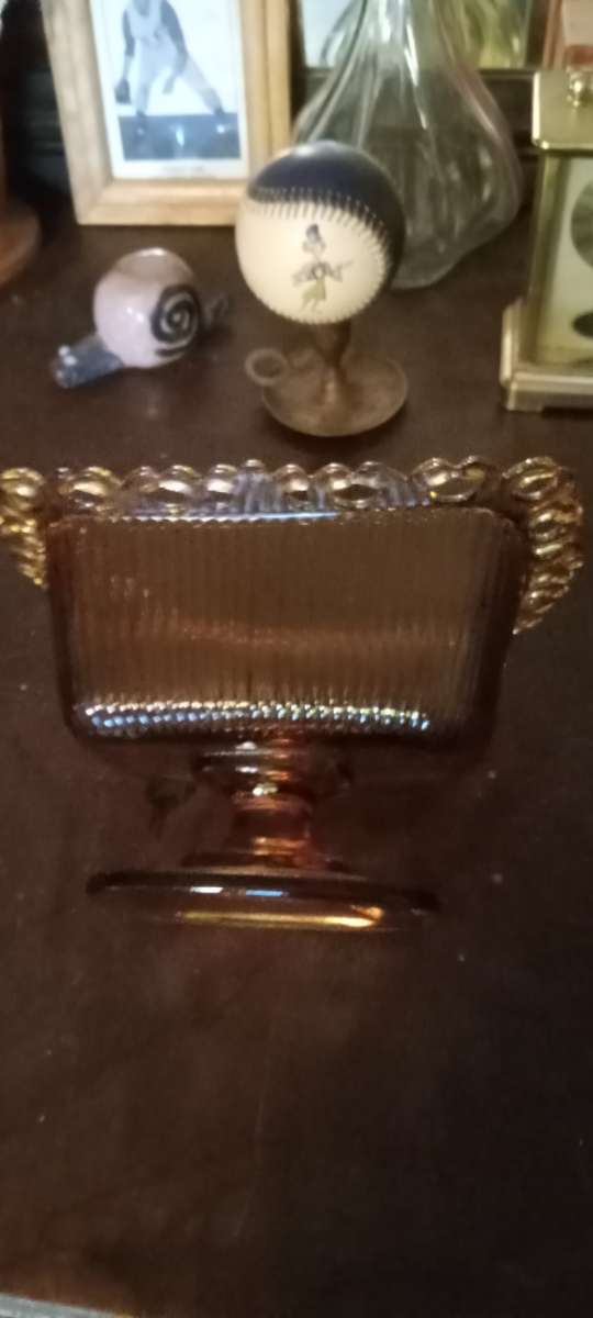 antique amber candy dish