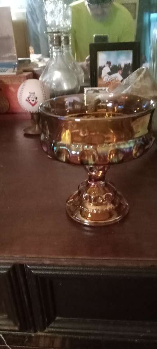 vintage Indiana iridescent glass pedestal bowl