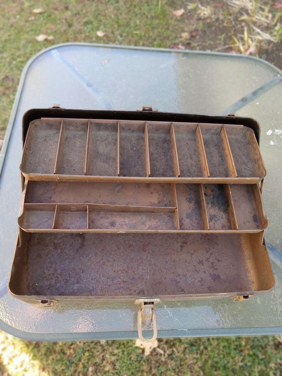 antique metal fishing tackle box
