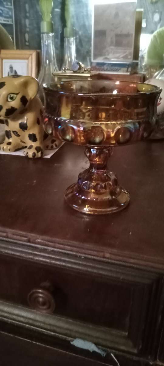 vintage Indiana iridescent glass pedestal bowl