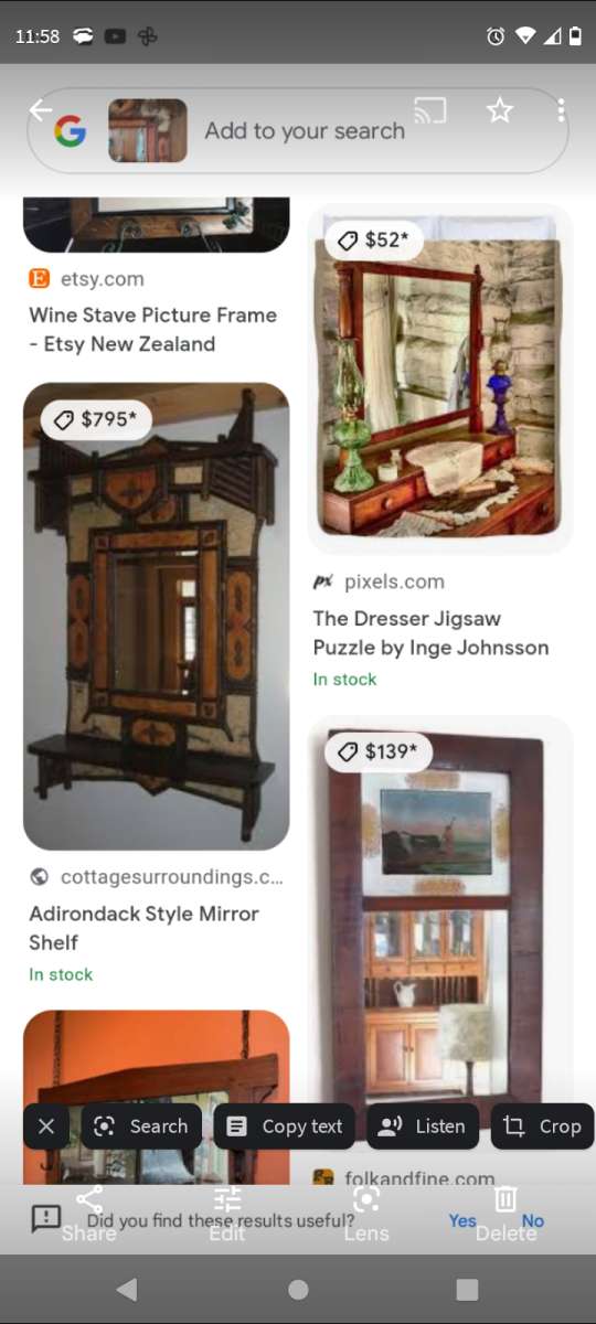 Adirondack style mirror shelf