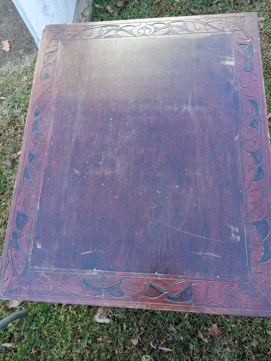 end table with storage ornate detailing