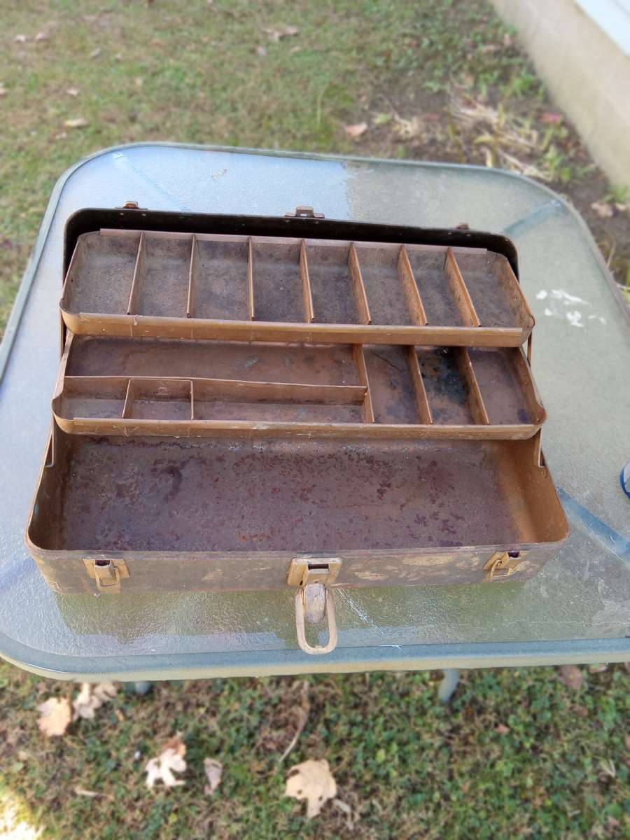 antique metal fishing tackle box