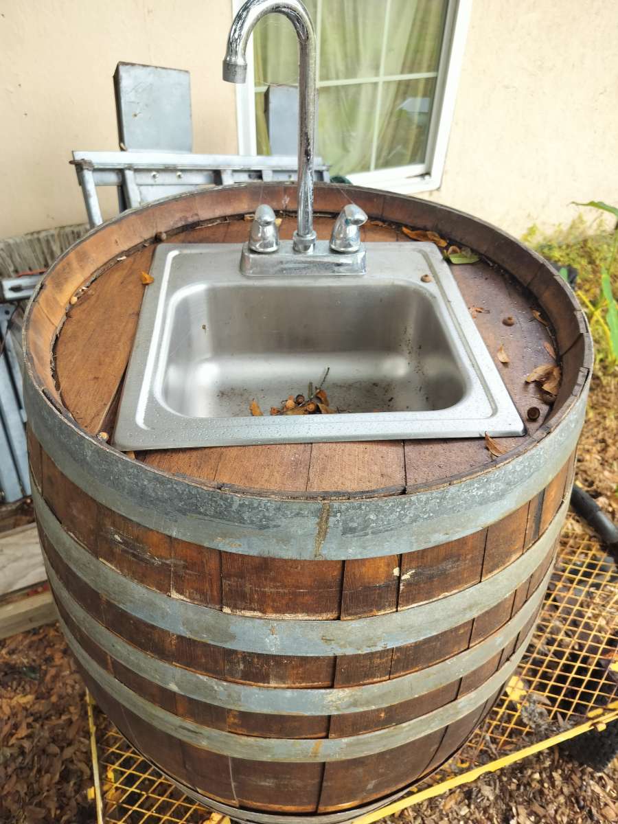 wooden barrel sink