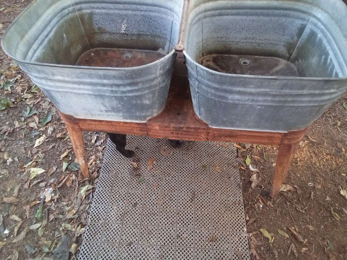 Vintage Wheeling Galvanized Double Wash Tub Stand