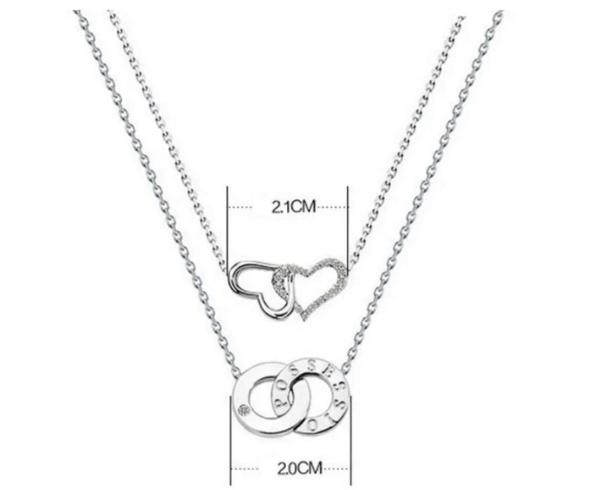 ROXI necklace Sterling Silver Plated Double Heart Two Layers