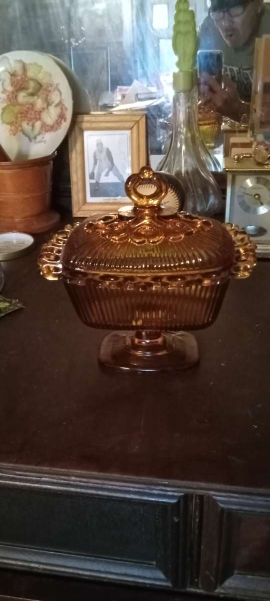 antique amber candy dish