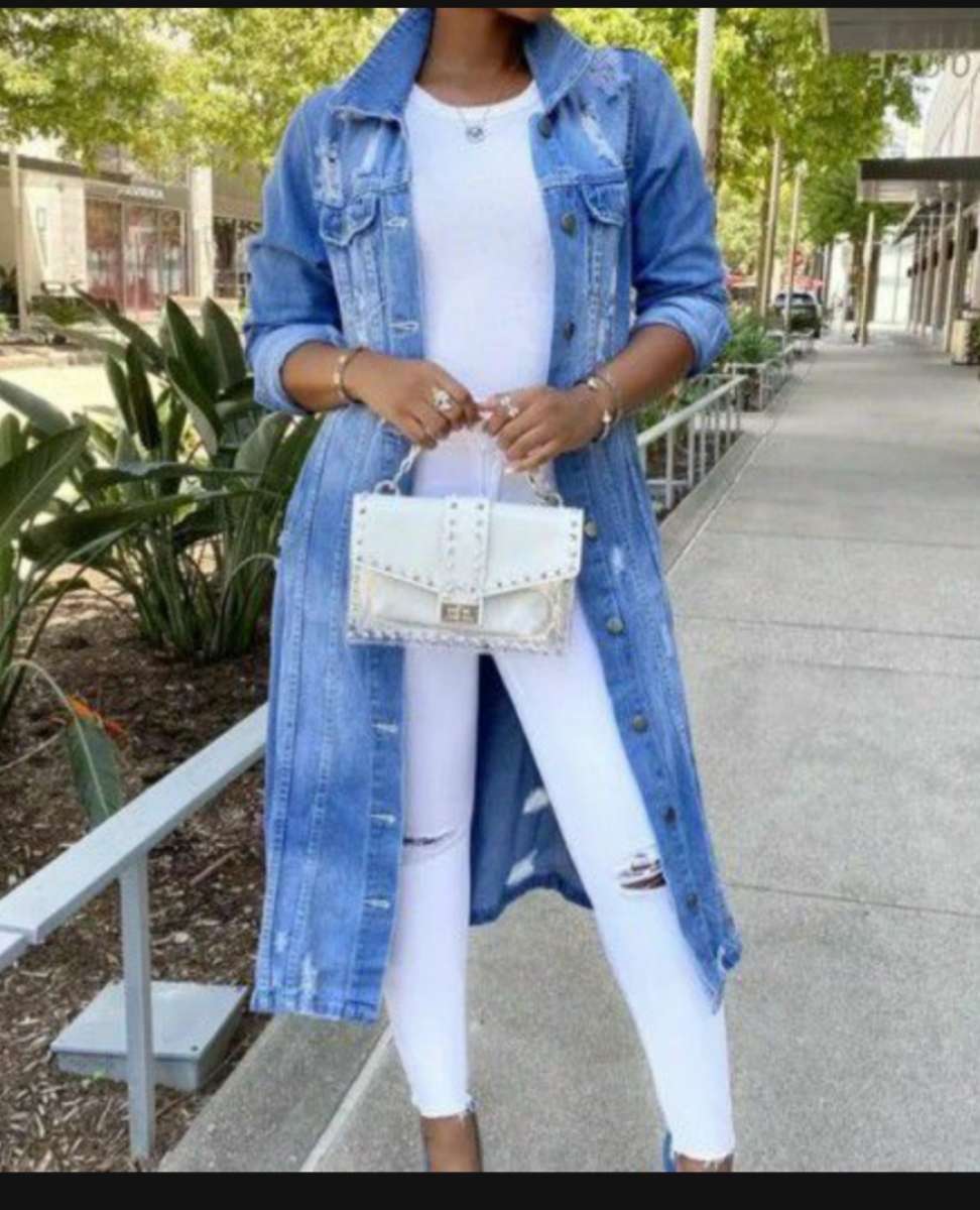 Women long trench jeans jackets