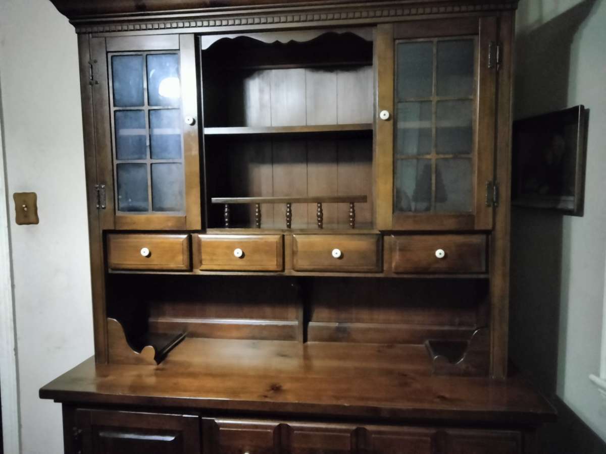 solid wood China cabinet 80 inches high 57 in long 20 in dee