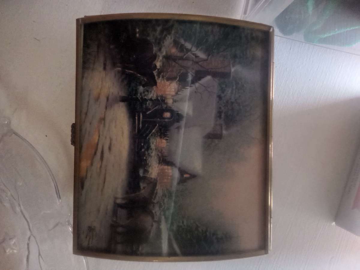 Vintage Enesco 1990s Glass and Brass Christmas Trinket Box