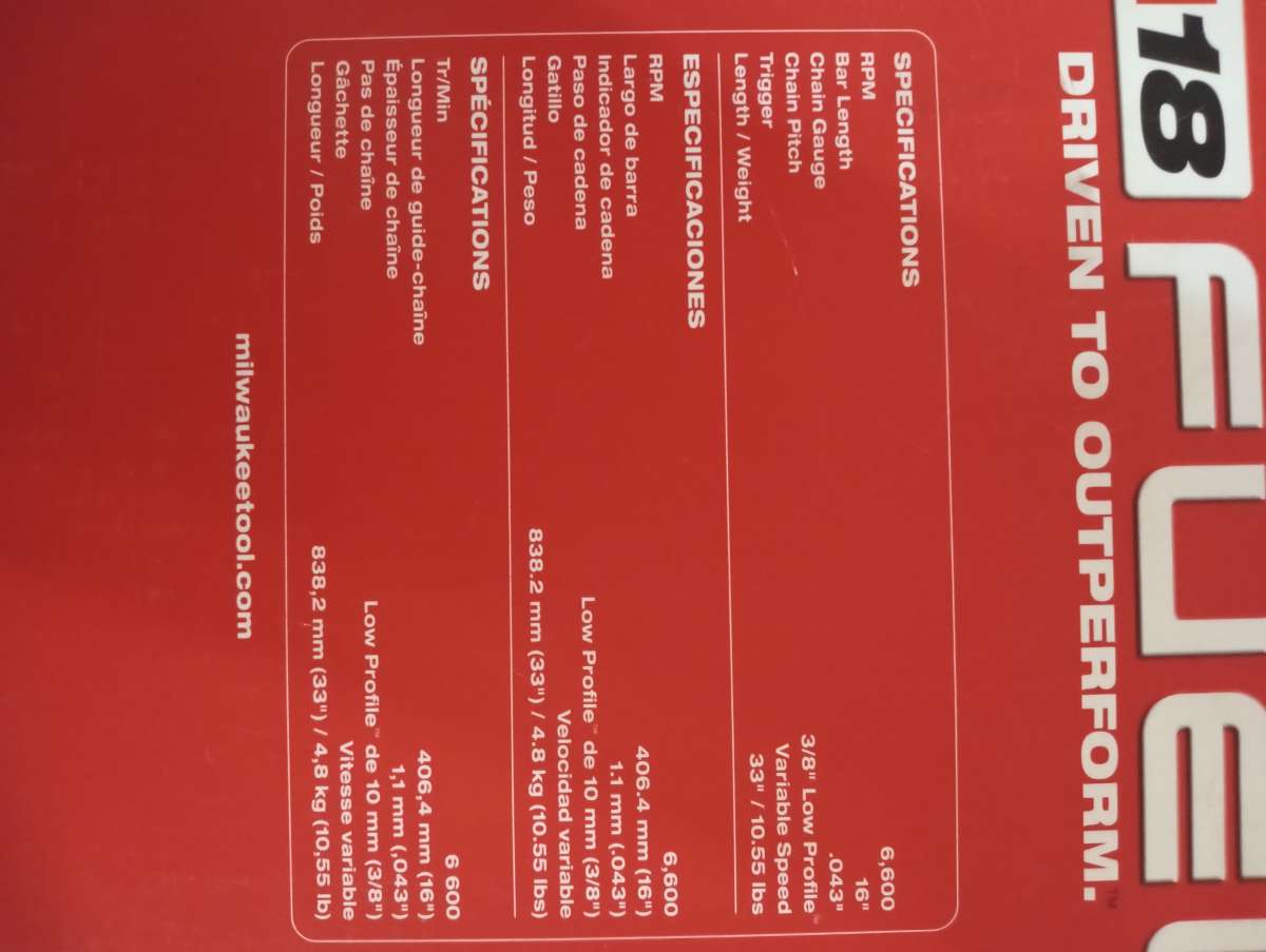 BRAND NEW MILWAUKEE 16IN CHAINSAW