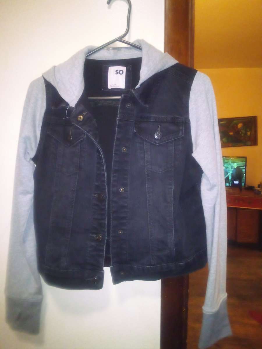 so Brand Denim Stretch Hooded Snap closure jacket