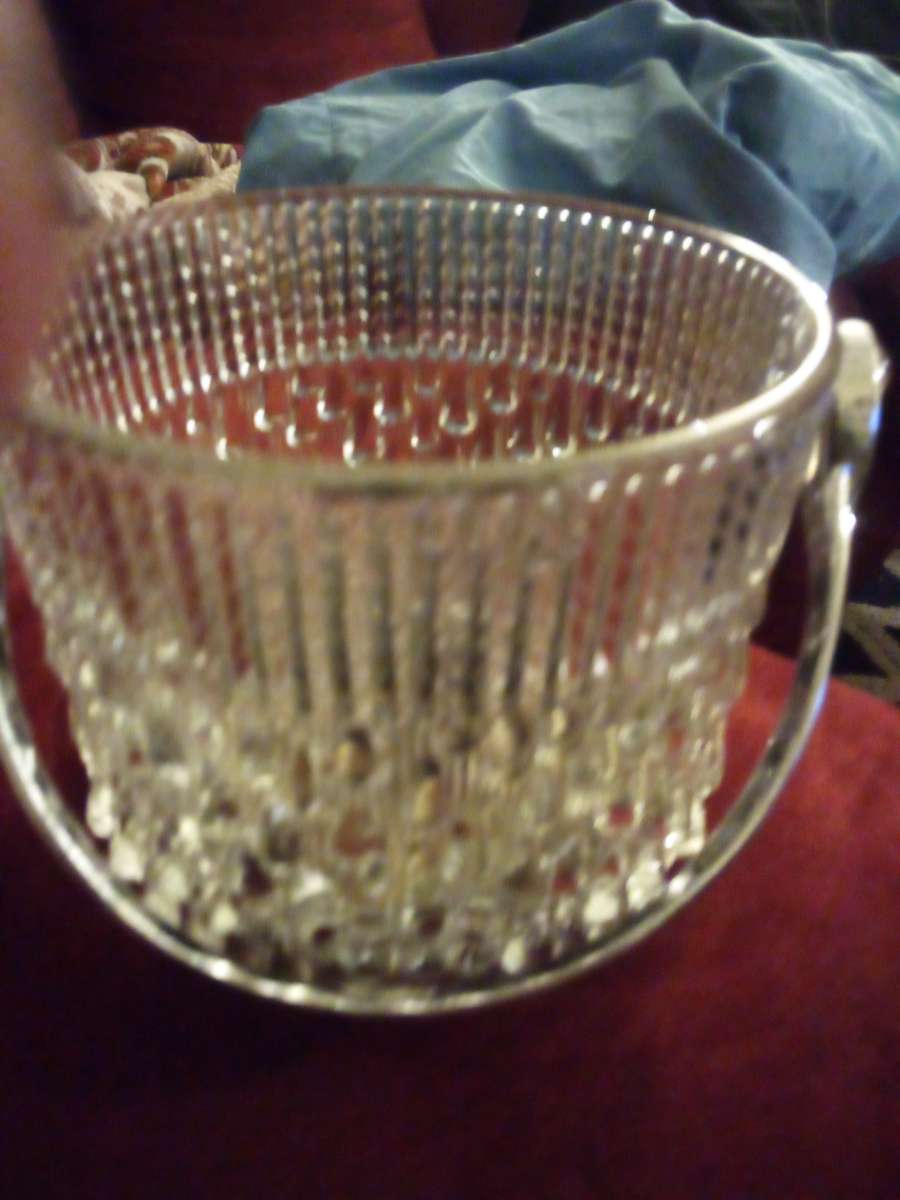 midcentury chrome and glass ice bucket
