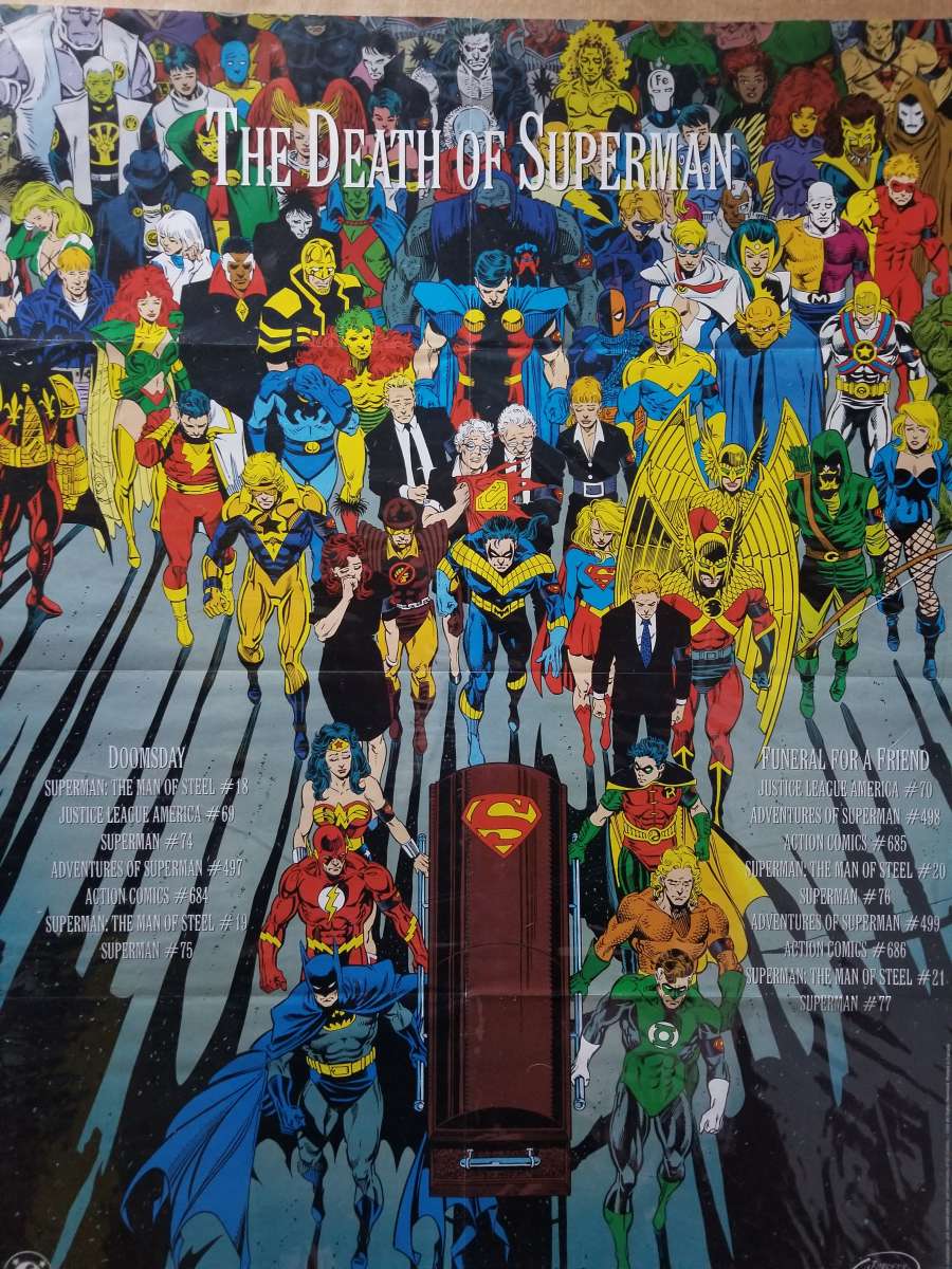 the death of superman DC comic poster