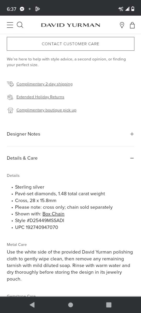 dy sterling silver cross necklace with diamonds