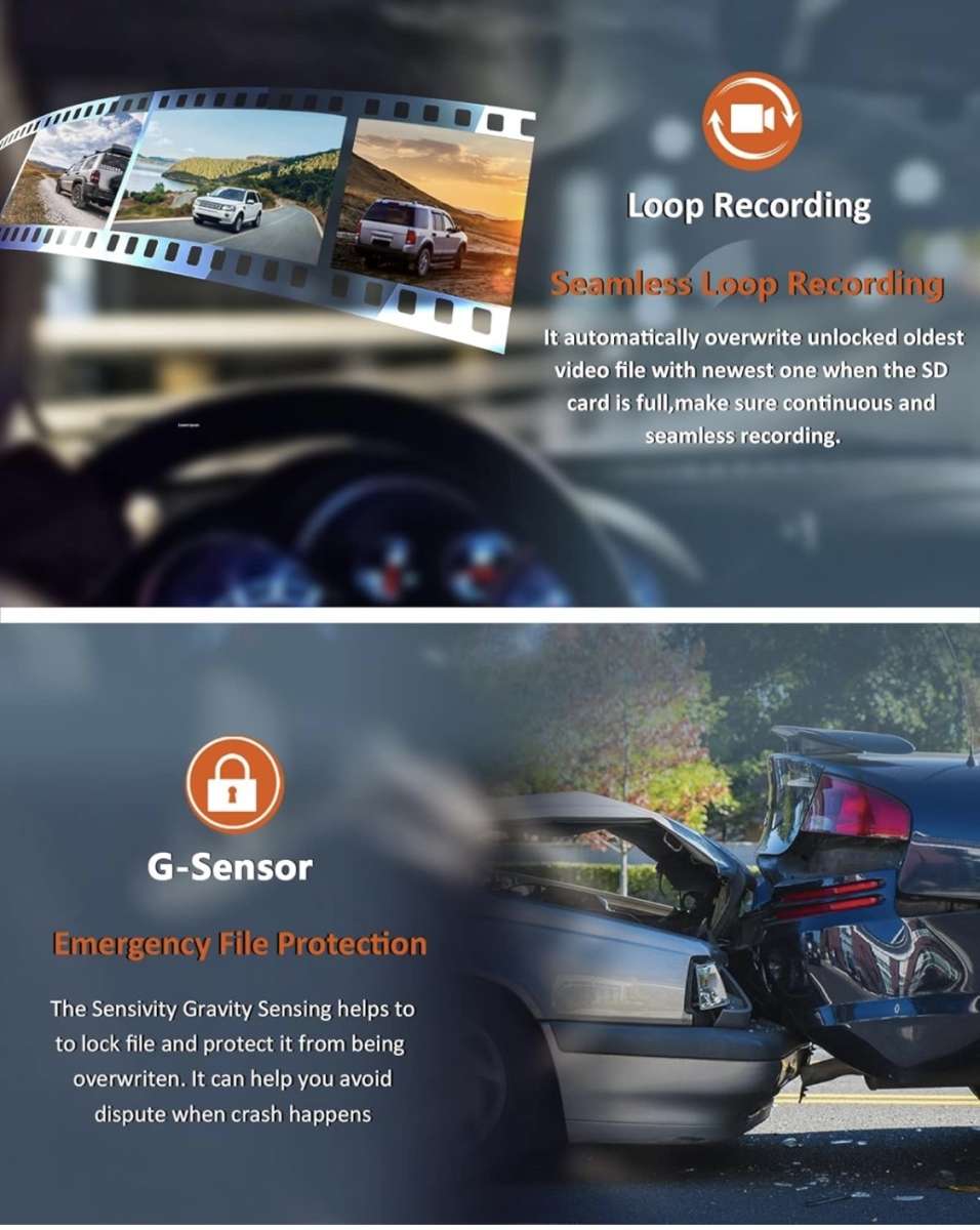 dash camera with front and rear camera accident lock