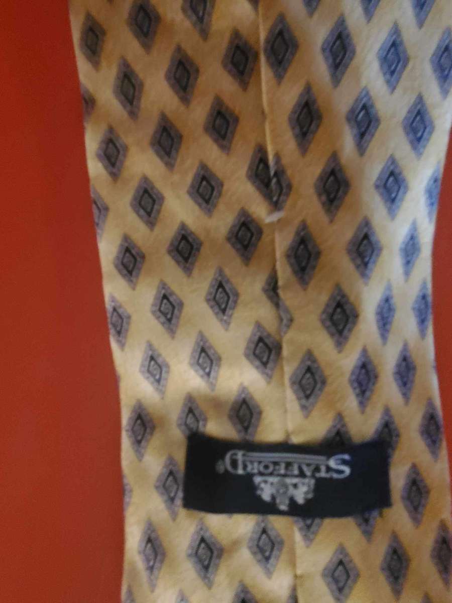 Stafford tie gold silver and blue design 54 inches long wide