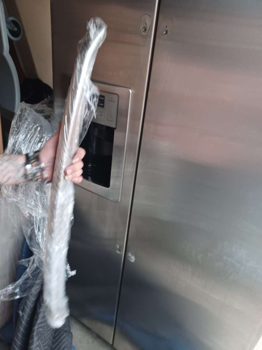 fridge washer dryer combo and fire place TV stand