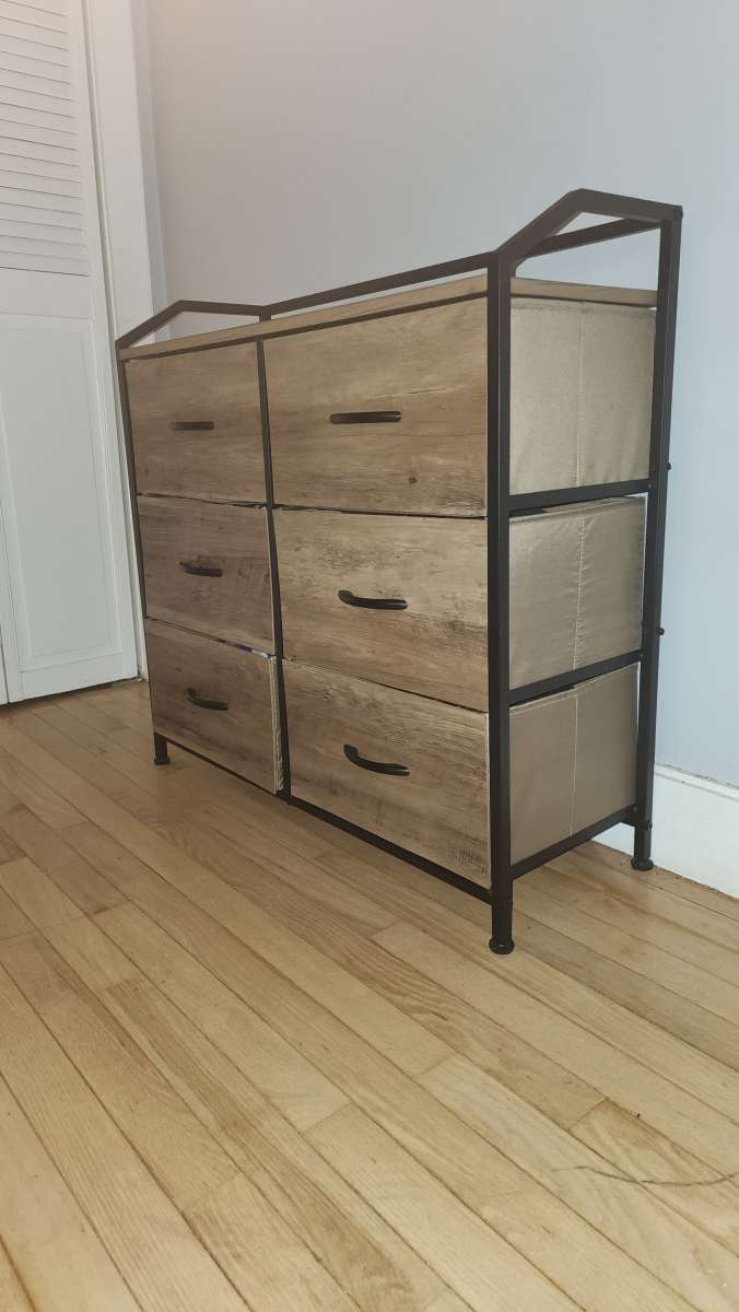 Bamboo Wood Antique Metal 6 Drawer Dresser