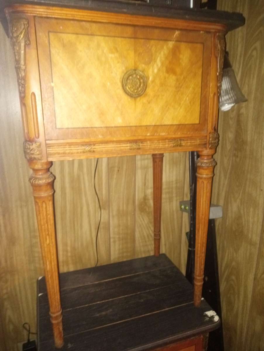 Set of antique wooden end tables with drawer