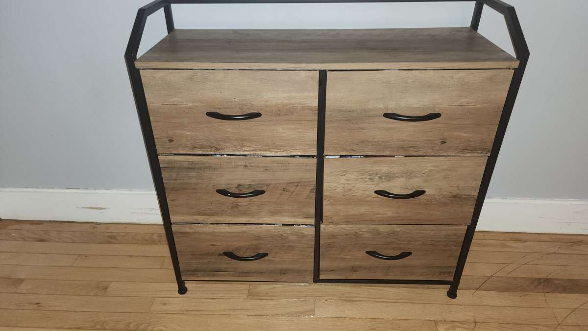 Bamboo Wood Antique Metal 6 Drawer Dresser