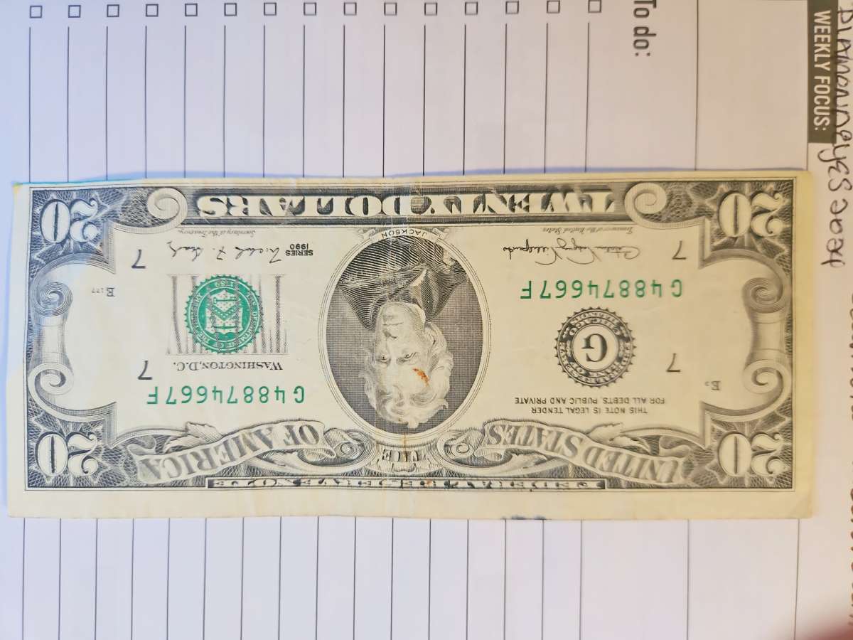 20 dollar bill miscut 1990 series G